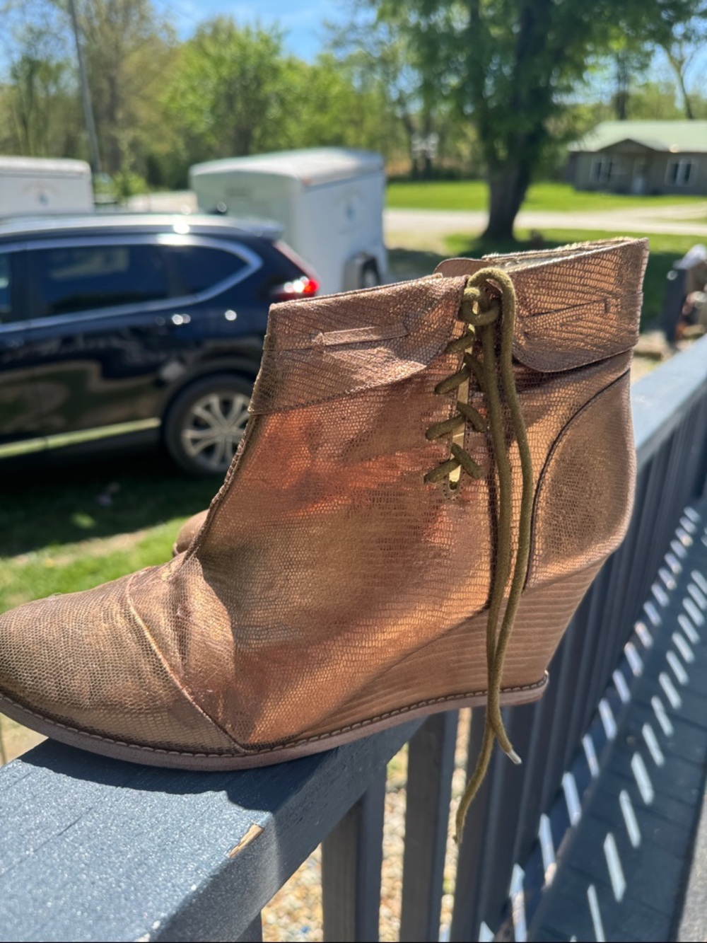 Matt Bernson Copper Metallic Lace-Up Wedge Ankle Boot
